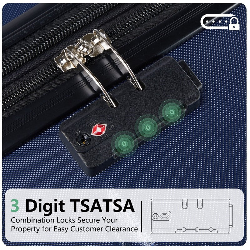 3-Piece Hard Shell Luggage Set ABS Expandable Spinner TSA Lock Blue3