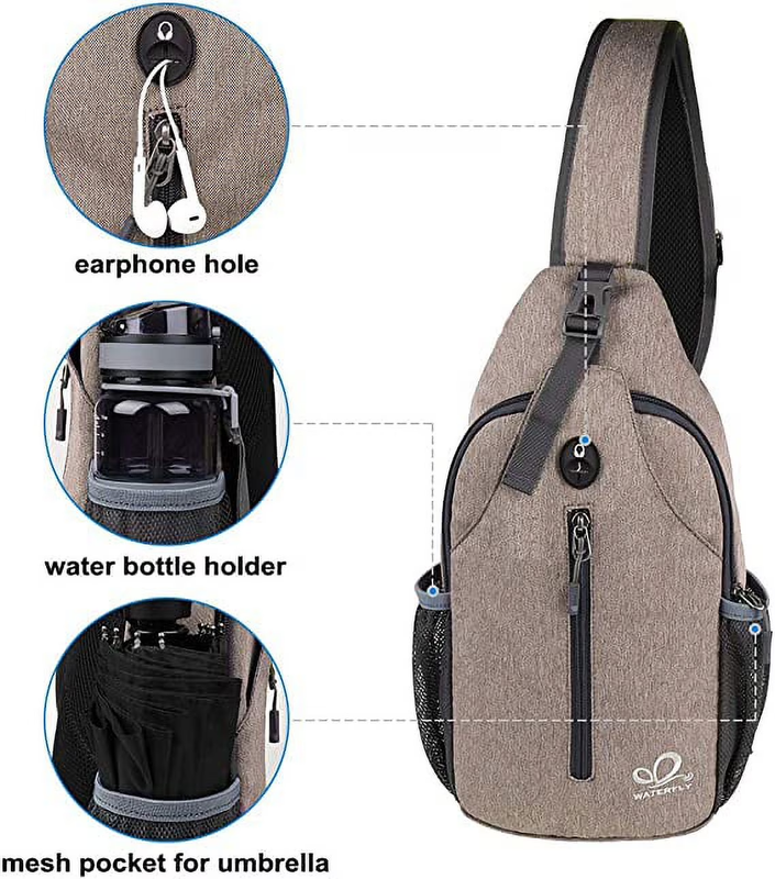Unisex Hiking Travel Nylon Sling Bag Cross Body Shoulder Chest Bag,Khaki2