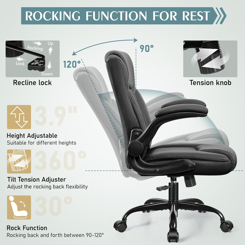 PU Leather Office Chair Ergonomic Swivel Desk Gaming Chair Wheels6
