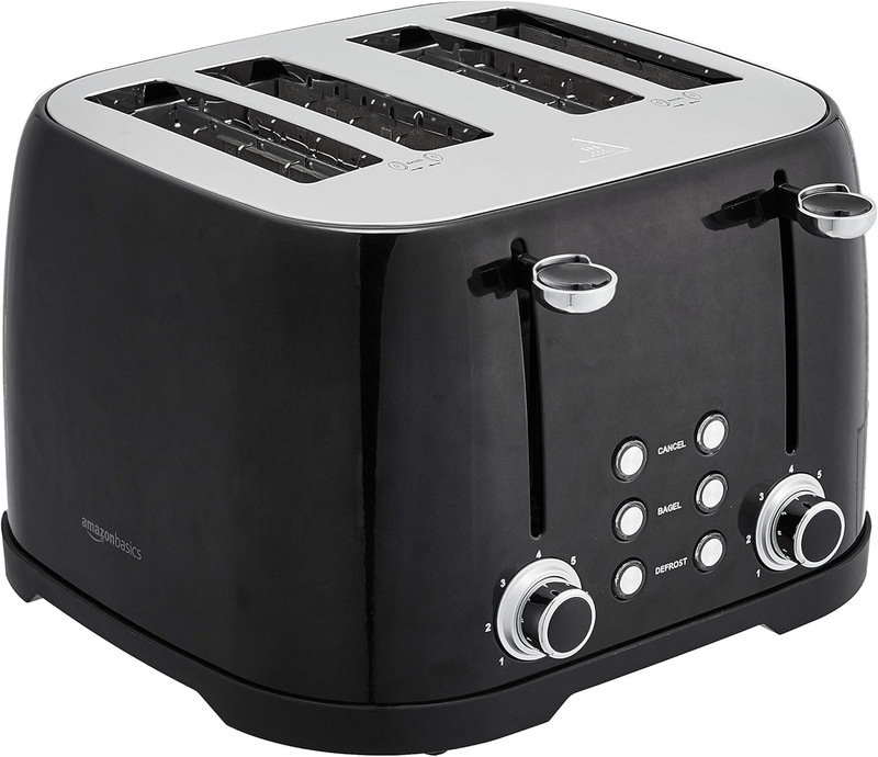 4 Slice Toaster Black   6 Browning Settings, Bagel, Defrost, Cancel, 1600W0