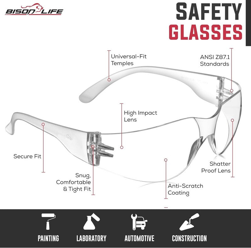 Safety Glasses   Scratch Resistant Wrap around Eyewear, Polycarbonate ANSI Z87.12