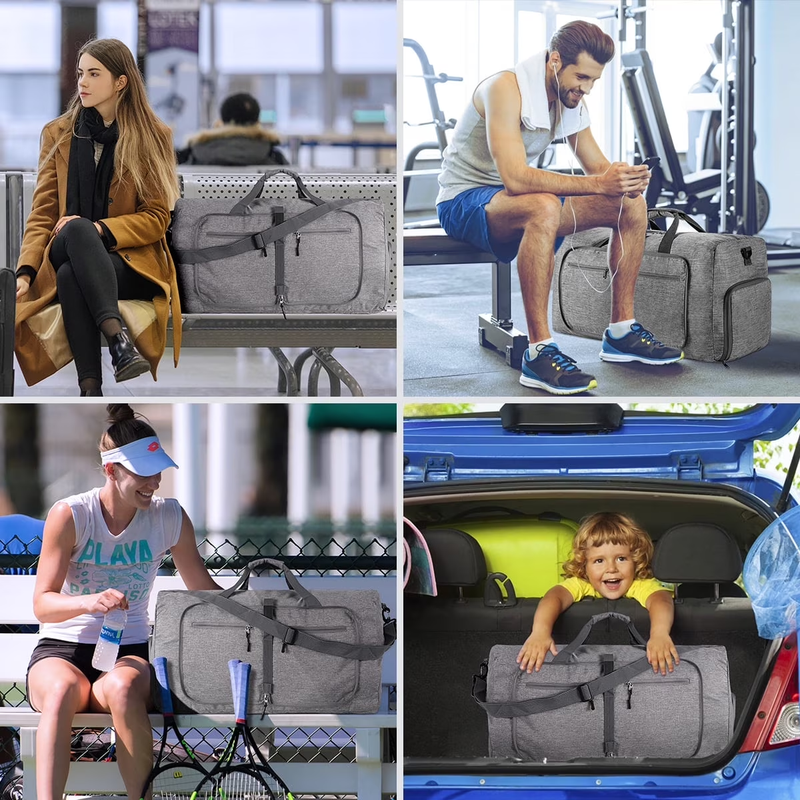 Travel Duffle Bag, 65L Foldable Weekender Bags for Women with Shoe Compartment, 1