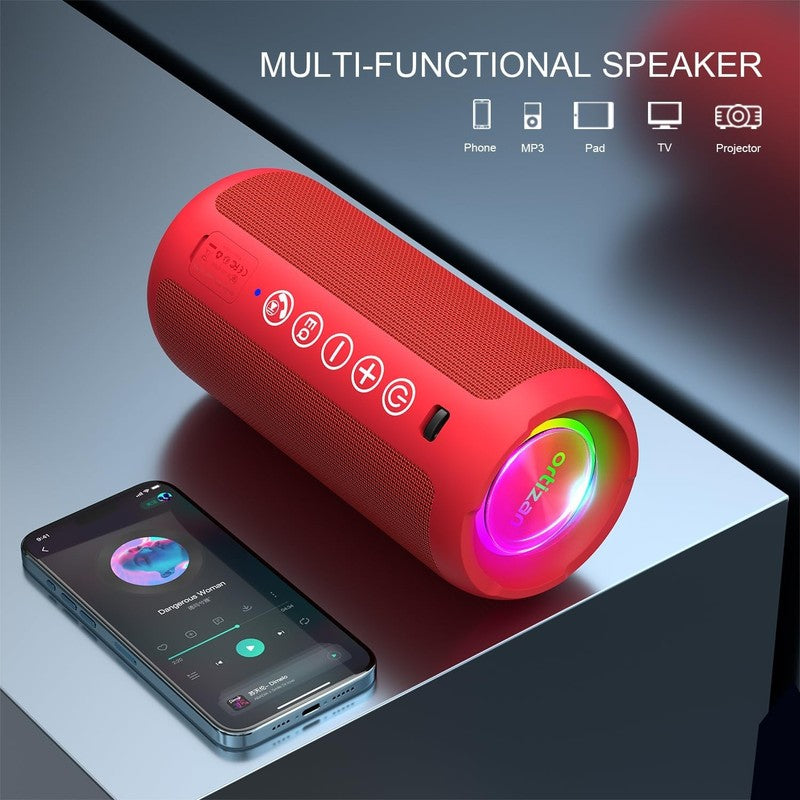 Portable Bluetooth Speaker 24W, IPX7, Deep Bass, LED, 30H Playtime, Red4
