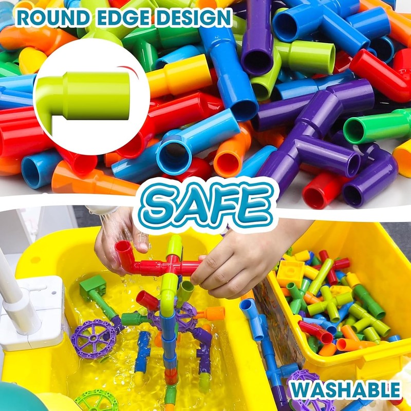 188PCS STEM Pipe Tube Building Blocks Toy w Wheels Baseplate for Kids5