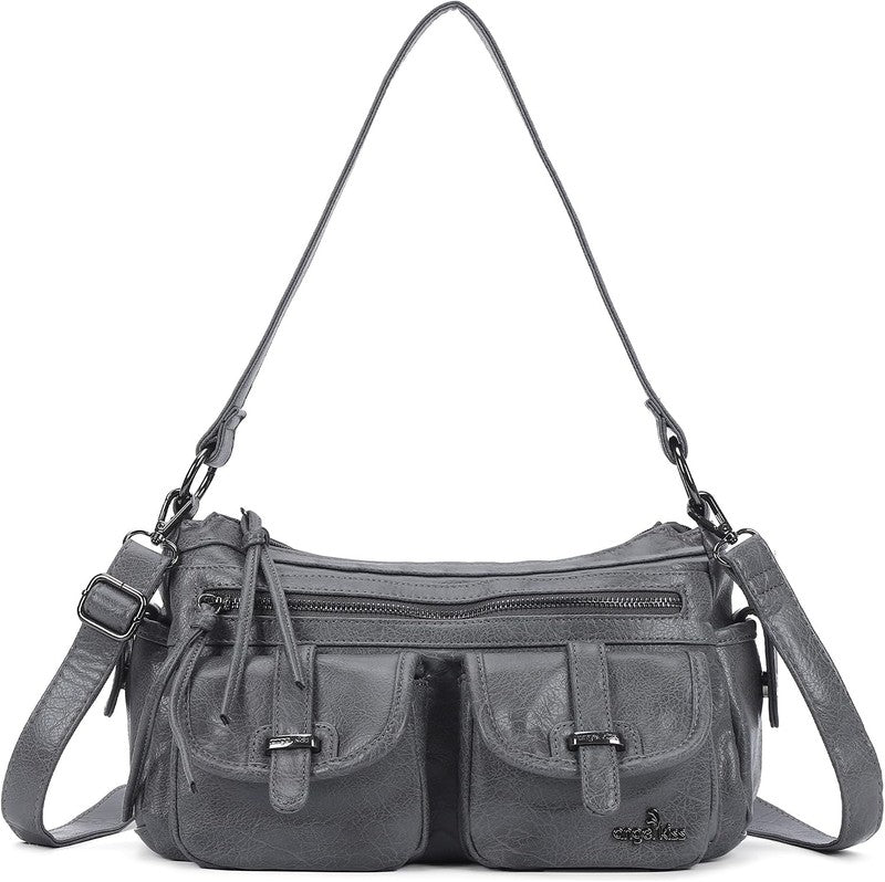 Women's Soft Vegan Leather Hobo Crossbody Multi Pocket Bag1