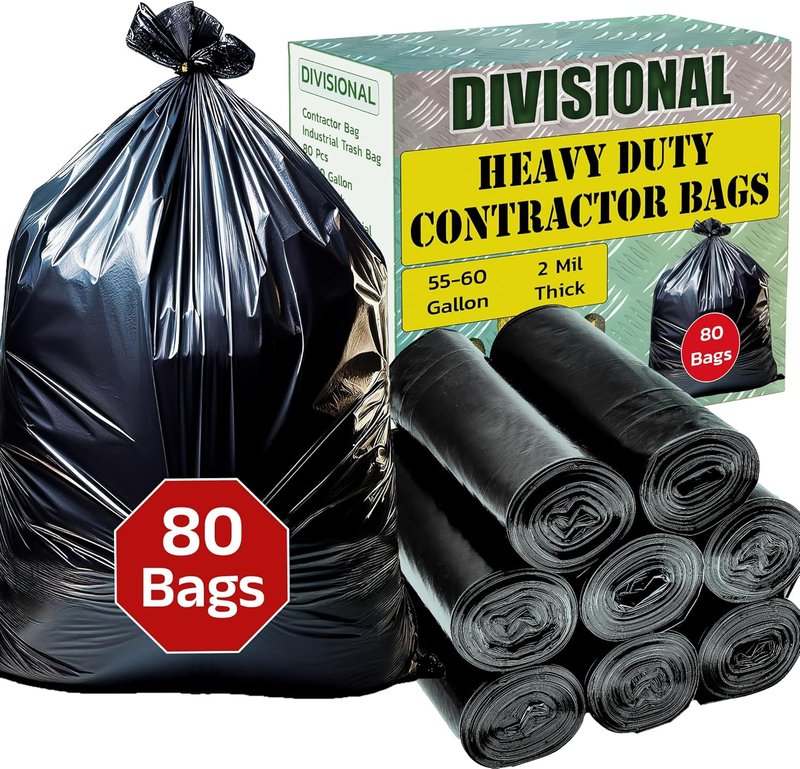 55 Gallon Heavy Duty Contractor Bags 2 Mil 80-Pack Yard Waste Trash Bags0
