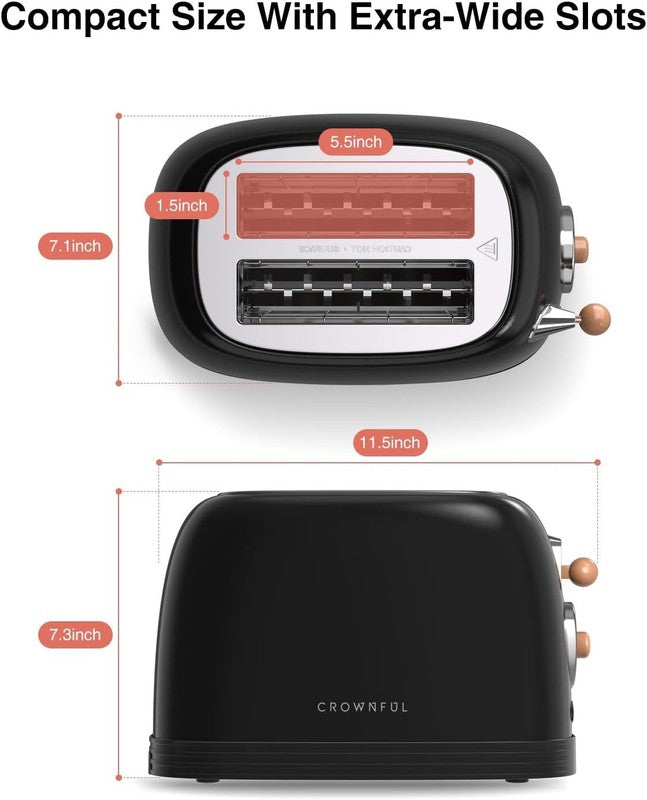 Retro 2-Slice Toaster Black - Wide Slots, Bagel, Cancel, Defrost, 6 Shade2