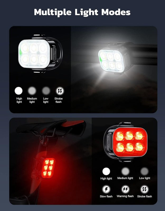 USB Rechargeable Bike Lights Front & Rear IP65 Waterproof 4+6 Modes 2 Set1