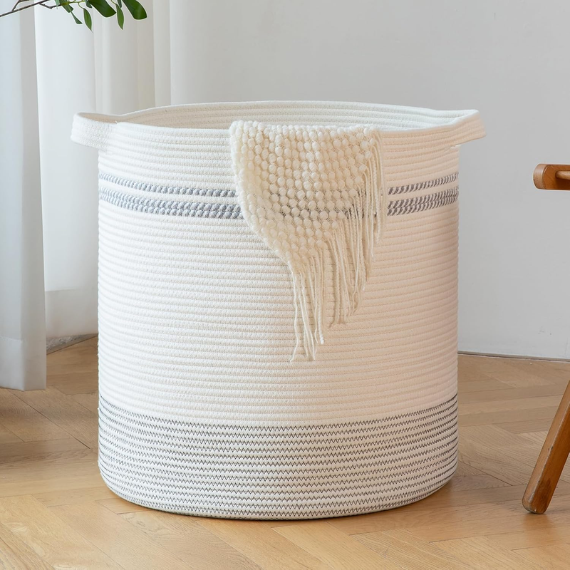 80L Laundry Hamper with Handles, Woven Storage Basket for Clothes, Light Grey6