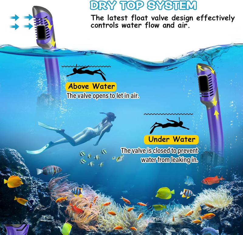 Dry Snorkel Set Panoramic Wide View Anti-Fog Scuba Mask Snorkeling Gear3