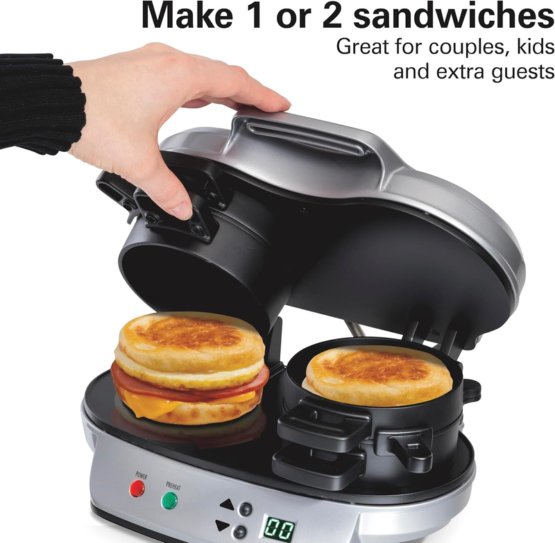 Dual Breakfast Sandwich Maker with Timer, Ready in 5 Minutes, Removable Dishwash1