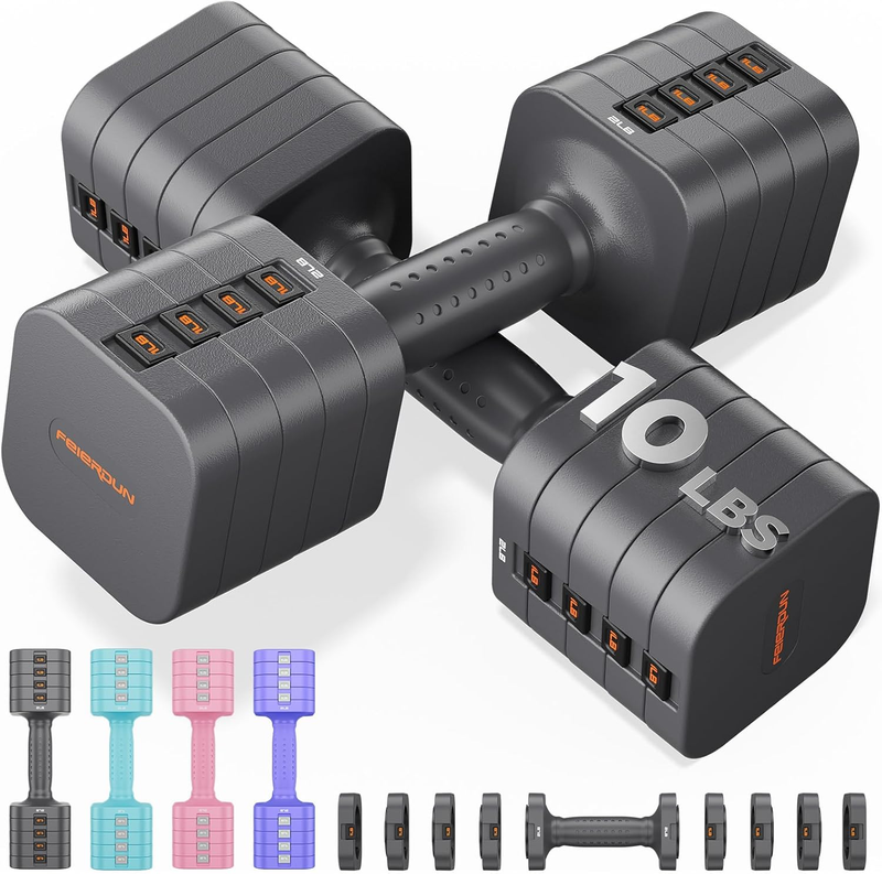5-in-1 Adjustable Dumbbell Set 12/20lb Dual-Stable Home Gym Women0