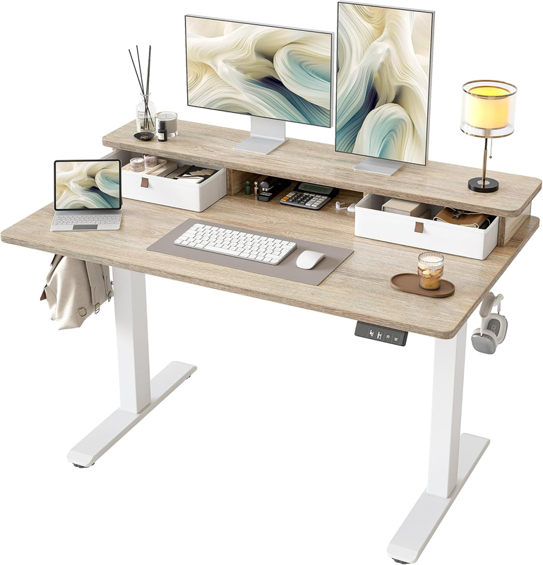 48x24 Standing Desk w/ 2 Drawers Adjustable Electric Sit Stand Maple0