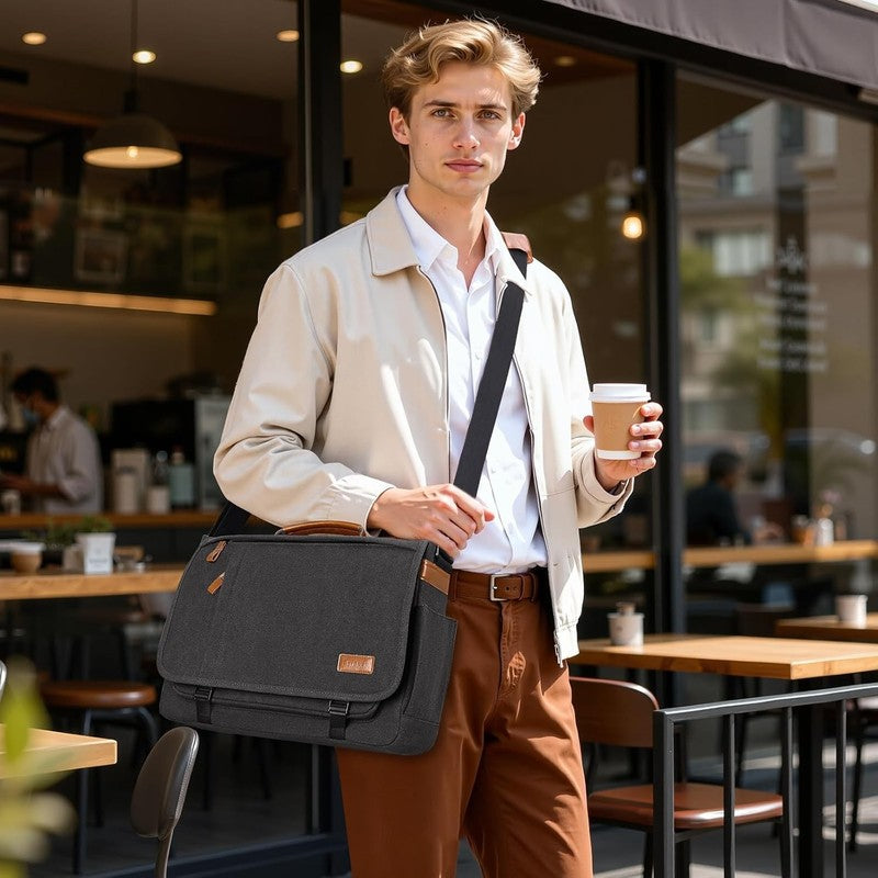 Mens Messenger Bag 17-17.3in Water Resistant Briefcase Teacher Office Dark Grey2