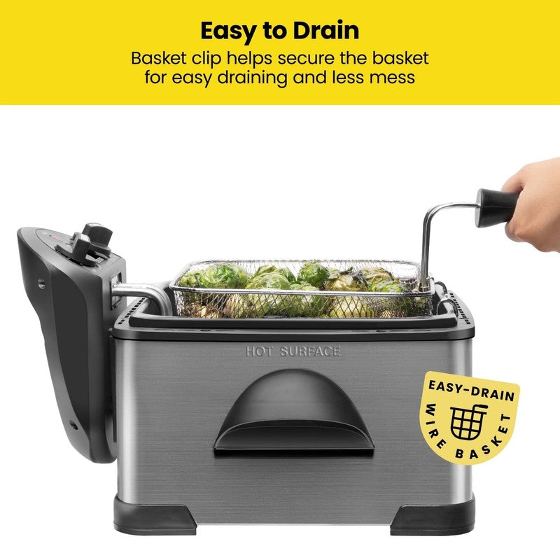 4.5L Deep Fryer, XL Capacity, Adjustable Temperature & Timer - Black Stainless S2