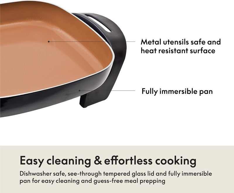 12” Electric Ceramic Titanium Skillet Non Stick Roast Fry Steam Copper/Black4