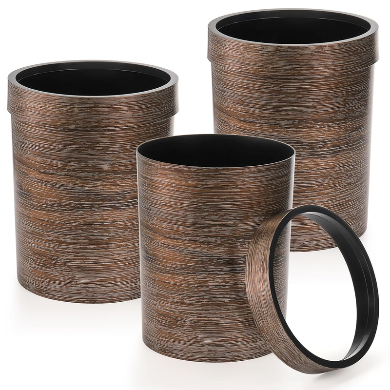 3 Pack 1.7 Gal Vintage Trash Cans, Wood Grain, for Home/Office/Bathroom9