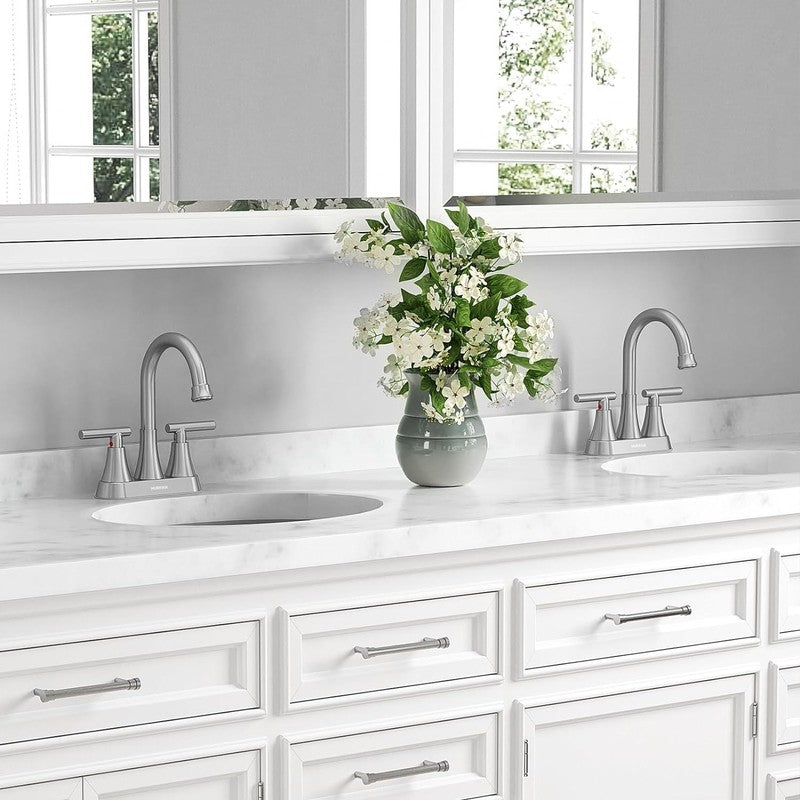 2 Pack Brushed Nickel Bathroom Sink Faucet 4" Centerset w/ Drain Hoses5