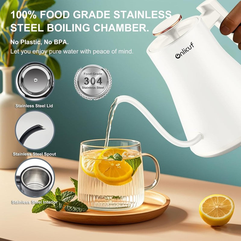 Gooseneck Electric Kettle 0.8L Stainless Steel Auto Off Boil Dry Matte White4