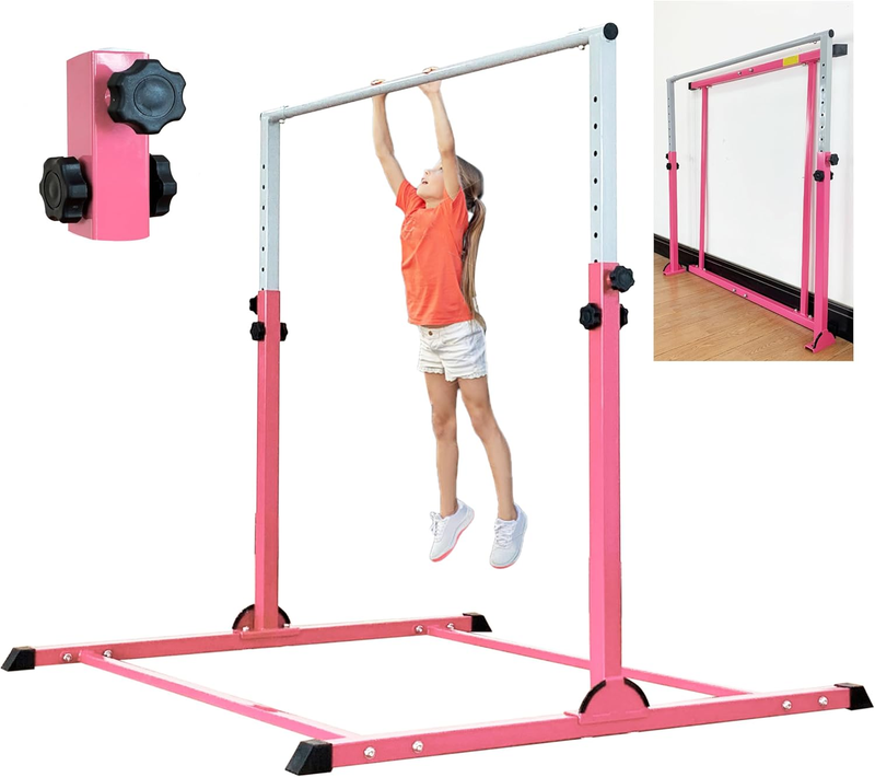 Kids Gymnastic Bar 4FT Wide 5FT Adjustable Kip Bar 350lb Home & Club Use0