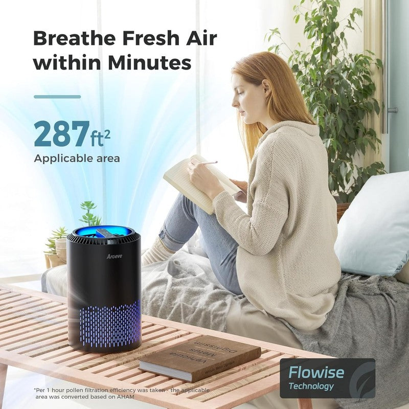 Air Purifier MK01 Black for Smoke Pets Allergies Sleep Mode CA Approved1