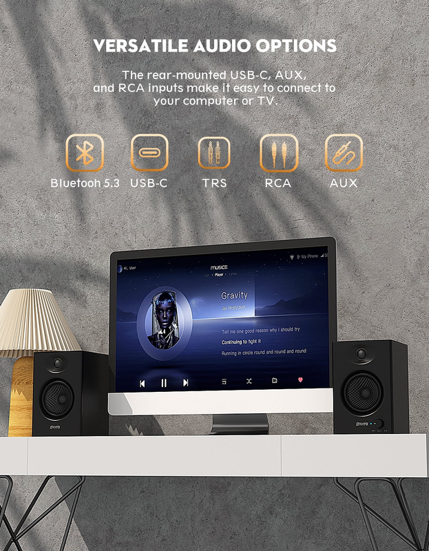 Ortiza 60W Bluetooth 5.3 Computer Speakers USB PC Laptop AUX RCA Black6