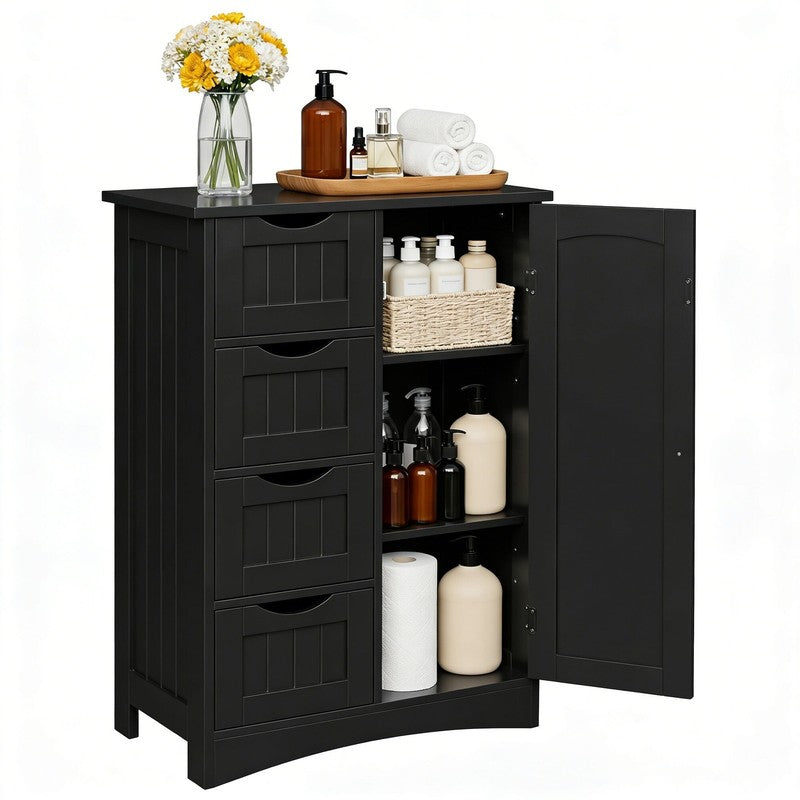 Bathroom Floor Cabinet, Freestanding Storage Cabinet with 4 Drawers and Adjustab7