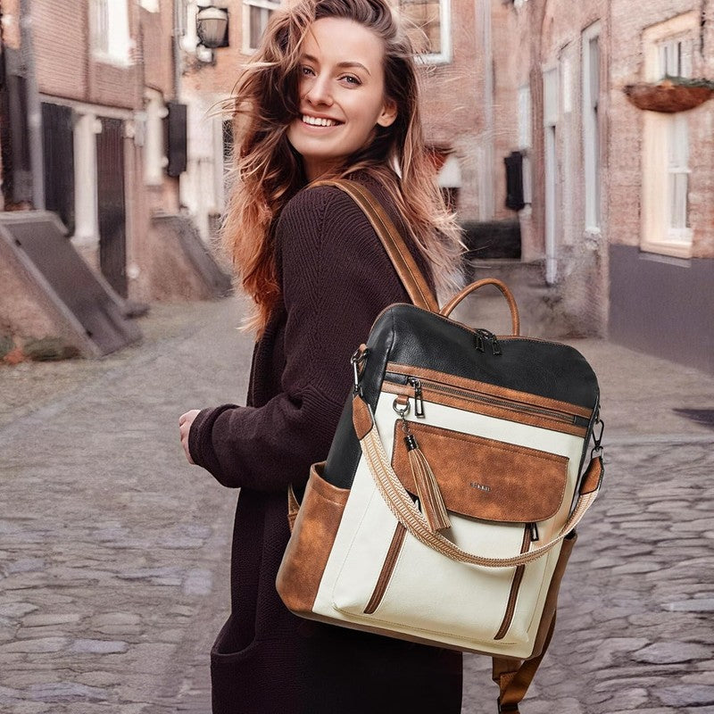 Women Laptop Backpack 15.6" Leather Travel Work Water Resistant Maroon1