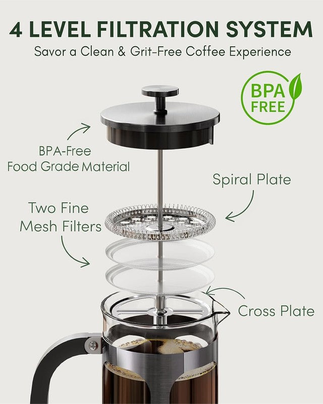 French Press Coffee Maker 34Oz 4 Level Filtration Stainless Steel Dark Pewter3