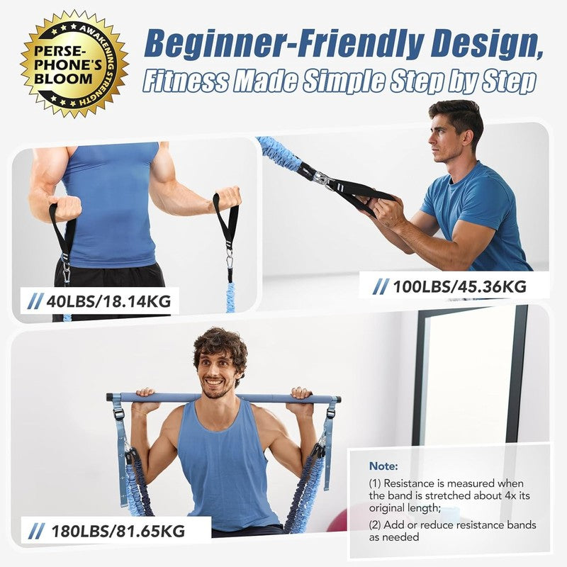 Upgraded Pilates Bar Kit w/ Resistance Bands Stainless Steel Full Body Workout2