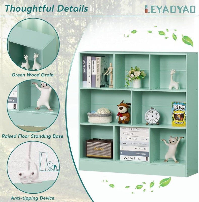 Mint-Green 8 Cube Kids Bookshelf, 3 Tier Storage Organizer for Toys & Books6