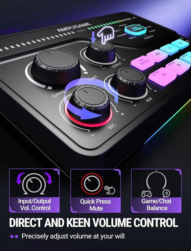 Gaming Mixer SC8 USB XLR Voice Changer RGB 7.1Ch Headphone Amp EQ Volume2