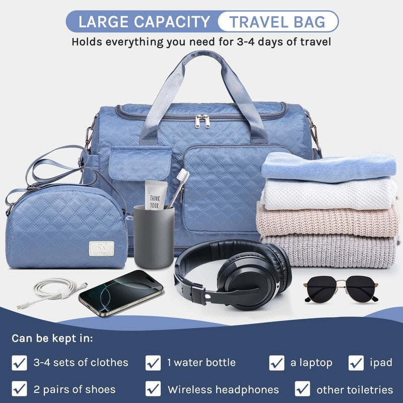 2-Piece Expandable Foldable Duffle Bag Set with Wet Pocket and Shoe Compartment,6