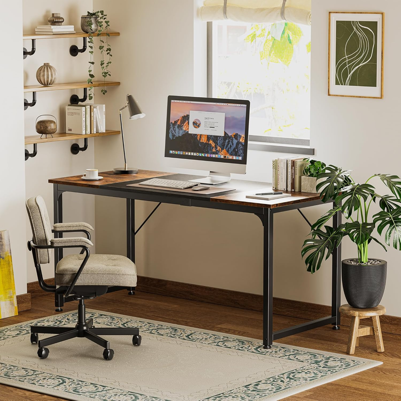 63'' Computer Gaming Desk w/ Storage Office Writing Desk Metal Rustic Brown6