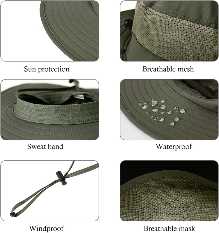 Men's Wide Brim Fishing Hat 3 Pack UPF 50+ Face Neck Flap Cap4