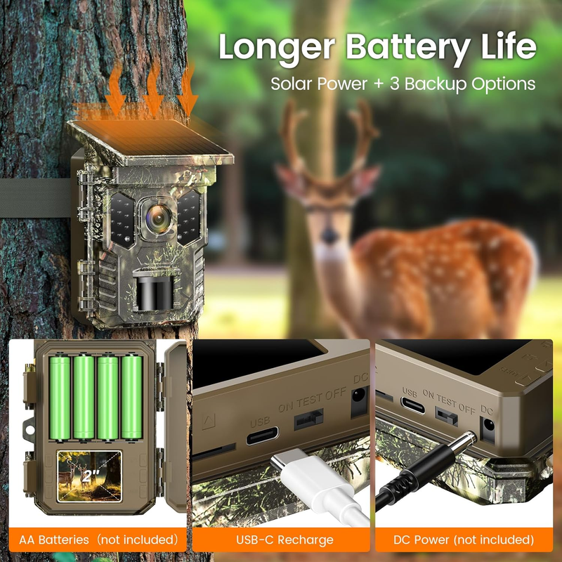 4K 64MP Solar Trail Camera WiFi Bluetooth 0.2S Night Vision IP66 Motion Cam5