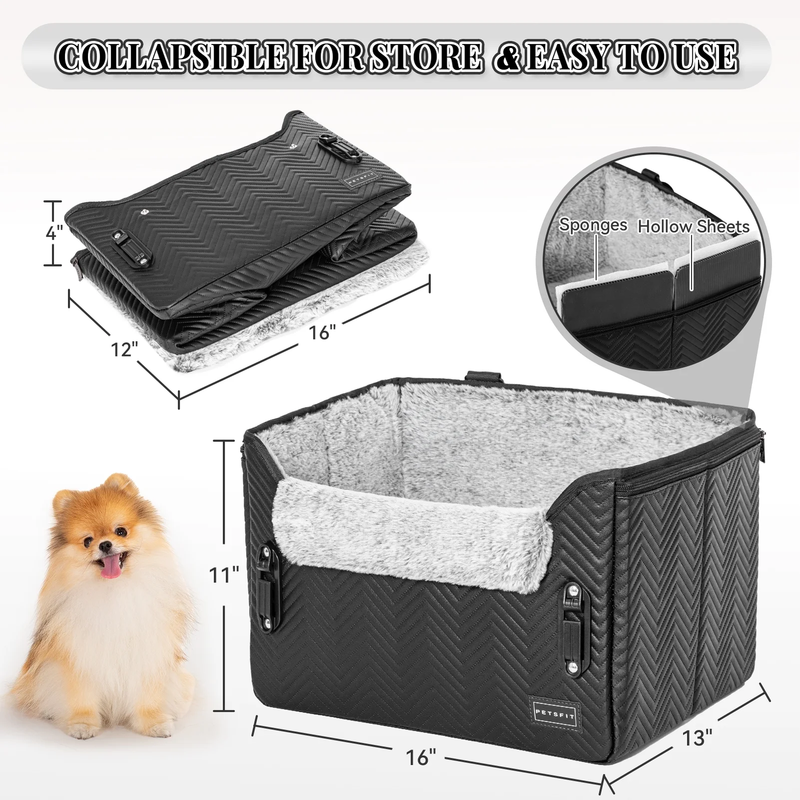 Dog Car Seat, Waterproof PU Leather Dog Carseat with Patent Safe Buckles, Clip O2