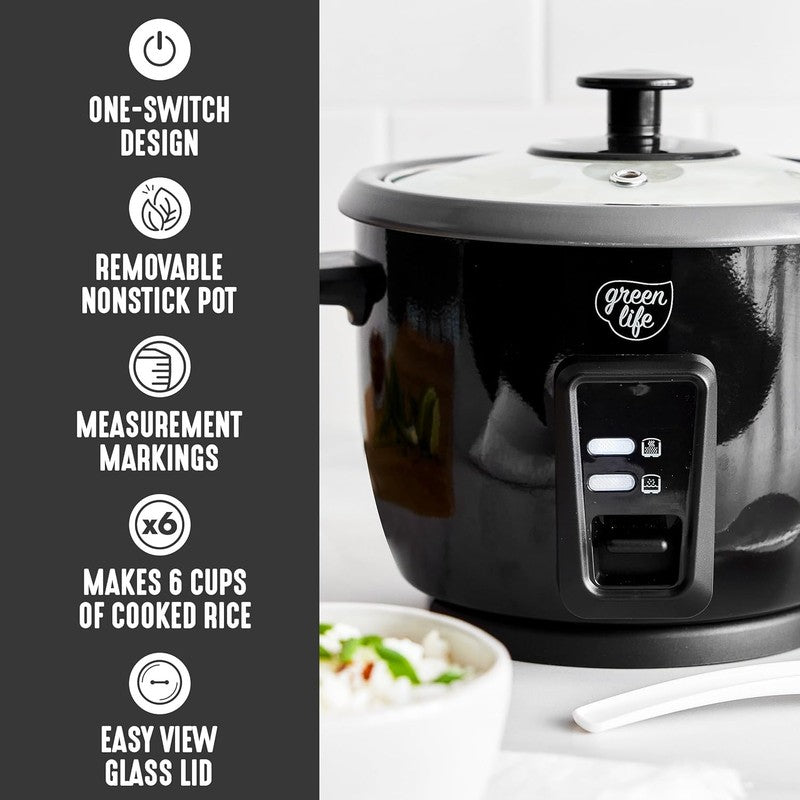 Rice Cooker 3-Cup PFAS-Free Ceramic Nonstick Pot Keep Warm Black3