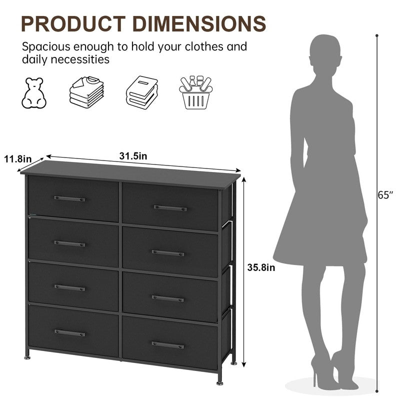8 Drawer Fabric Dresser with Metal Frame & Wooden Top – Black4