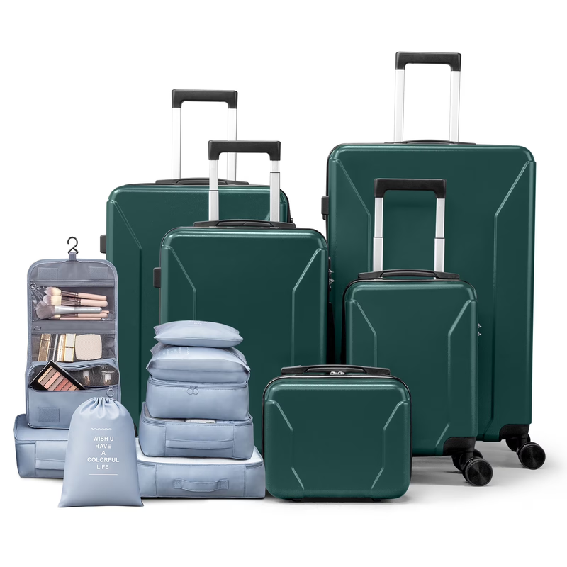 5 Piece Luggage Set with 8 Packing Cubes, Hard Shell Suitcase Set with Spinner W0