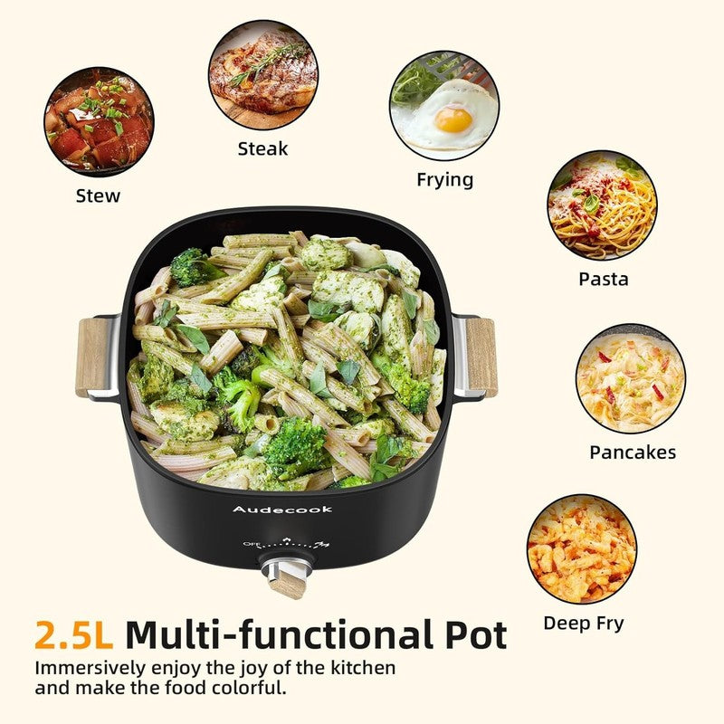 2.5L Electric Hot Pot Nonstick Multicooker Portable Dual Temp Control Black1