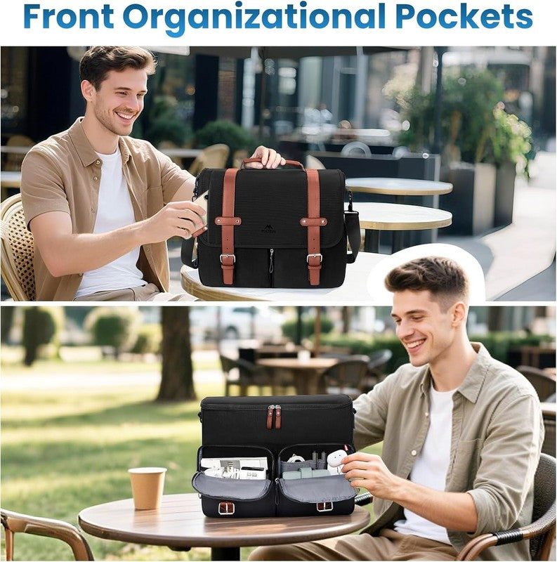 Messenger Bag 15.6 Inch Laptop USB Charging Port Water Resistant Satchel Black4