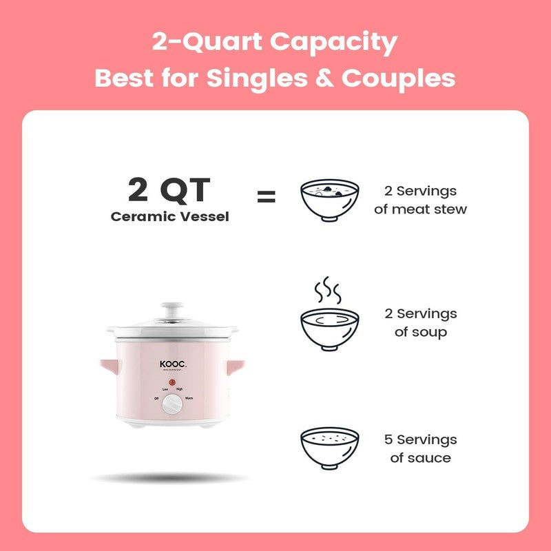 Small Slow Cooker, 2-Quart, Free Liners Included for Easy Clean-Up, Upgraded Cer2