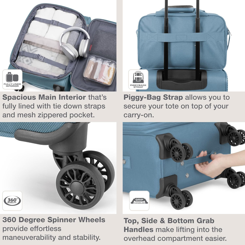 Lightweight Softside Carry On Suitcase 4 Wheel Spinner Luggage Light Blue4