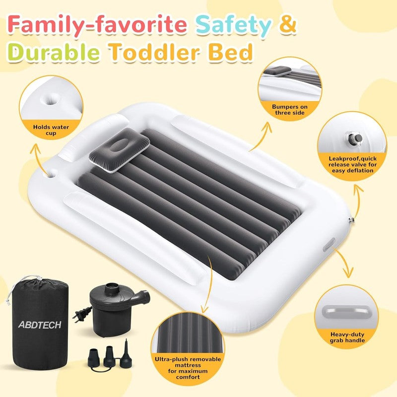 Inflatable Kids Travel Bed with Safety Bumpers, Portable Blow Up Mattress 53"7