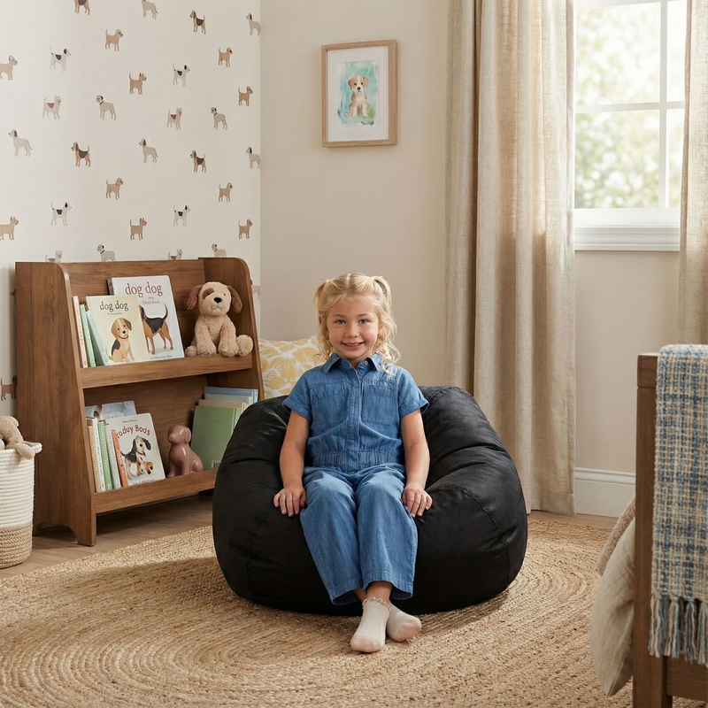 Classic Bean Bag Chair for Kids Bedroom and Reading Nook, Easy Clean Stretch Lim6