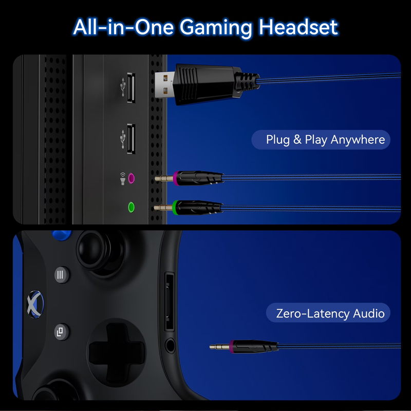 Gaming Headset PS5 PS5 Pro PS4 Xbox Series X/S PC 3.5mm Mic LED5