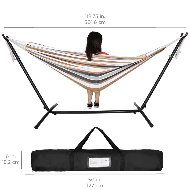 2-Person Cotton Hammock with Space Saving Steel Stand Garden Yard Outdoor 450Lb 4