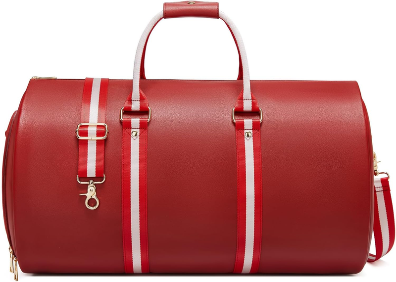 Women Leather 2in1 Garment Duffle Bag Red Waterproof Suit Travel Carry On7