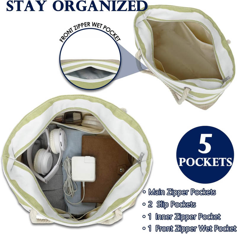 Beach Tote Bag Waterproof Sandproof Large Canvas Travel Pool Bag3